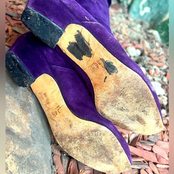 Vintage Escada Suede Boots purple ribbon detail 36.5 - Picture 7 of 8
